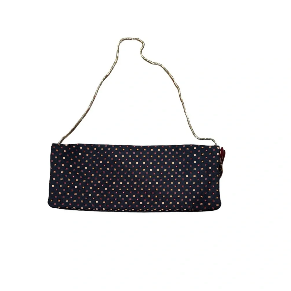 HENRI BENDEL Pochette BLUE FLORAL ENVELOPE STYLE CLUTCH GOLDTONE BAG RARE